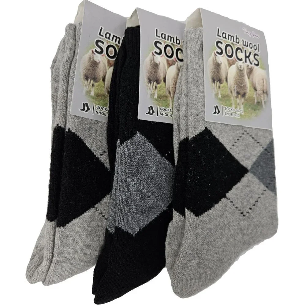 Men Lamb Wool Socks, Thermal Warm Winter Boot Crew Socks 3-Pairs